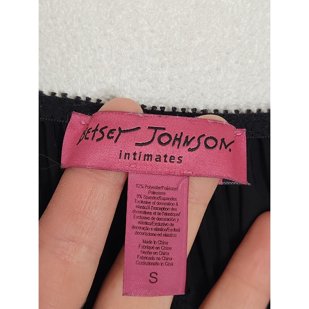 Y2k Betsey Johnson Intimates Small Black Lace Bows Slip Dress Gath Emo View 5